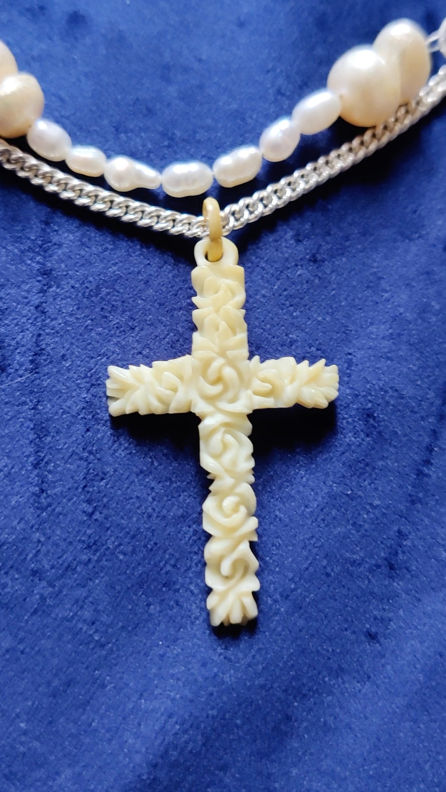 Thorn necklace with pearls and bone cross